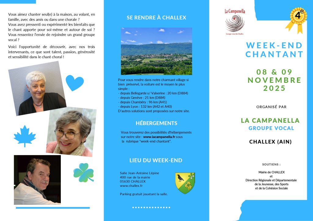 Week-end chantant les 8 et 9 novembre 2025