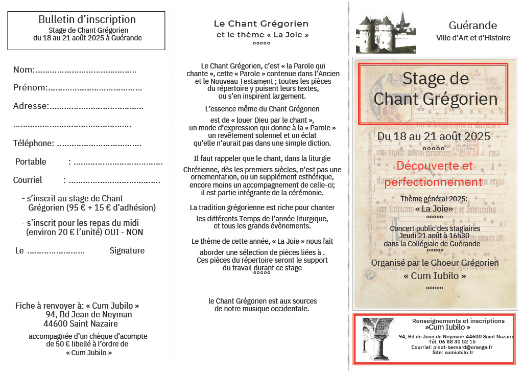 Stage de chant Grégorien à Guérande