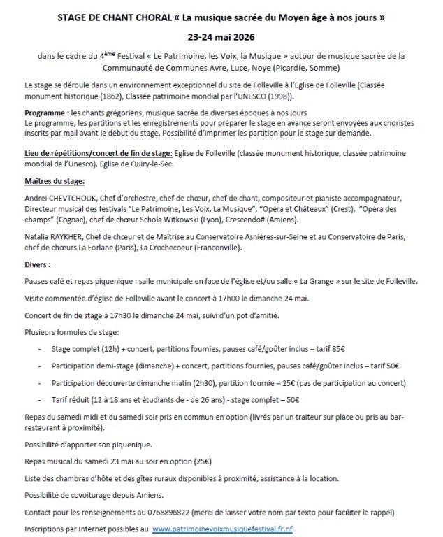 STAGE DE CHANT CHORAL "La musique sacrée du Mo ...
