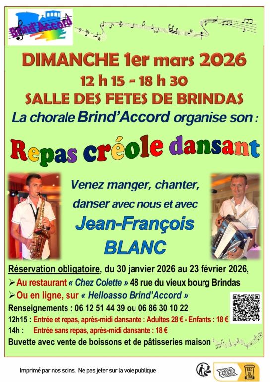 Repas cr&eacute;ole dansant de la chorale Brind'Accor ...