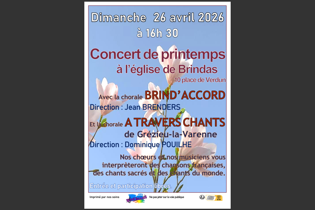 concert de printemps &agrave; Brindas le 26 avril 2026