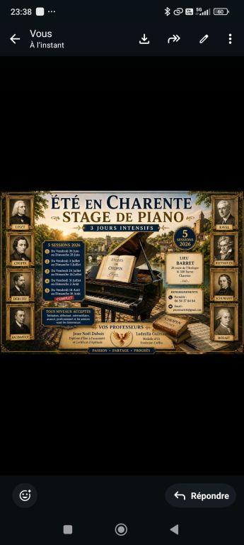 &Eacute;t&eacute; en Charente, stage de piano et chant, 3 jo ...
