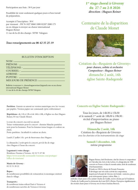 Stage choral Giverny 27 juillet 2 ao&ucirc;t