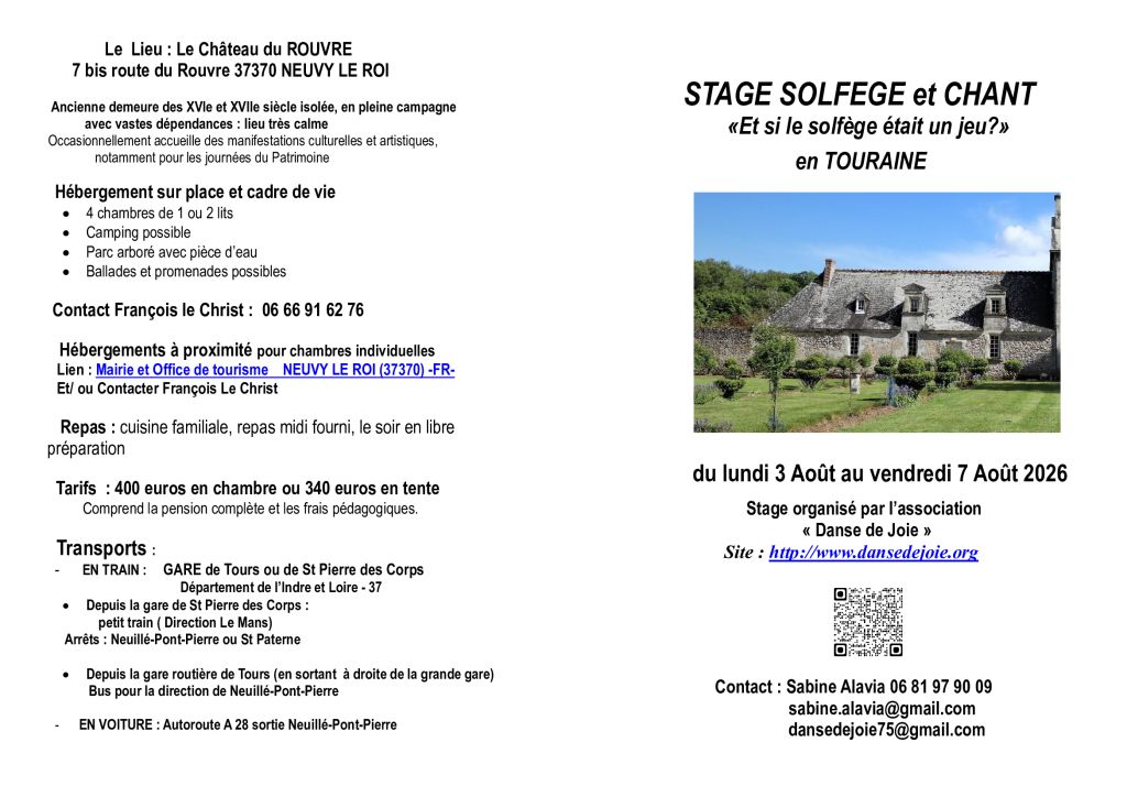 STAGE d'ETE en TOURAINE - CHANT et SOLF&Egrave;GE SOURIRE
