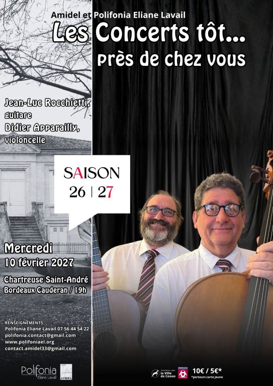 Concert t&ocirc;t&hellip; duo violoncelle & guitare