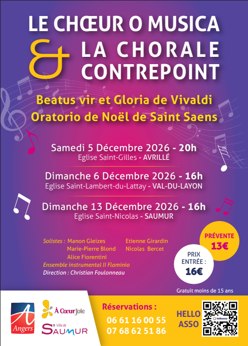 Vivaldi et Saint Saëns - 16h - Eglise St Nicolas - SAUMUR