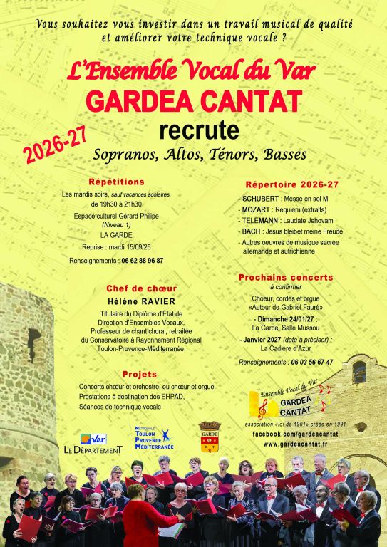 L'Ensemble Vocal du Var Gardea Cantat recrute  ...